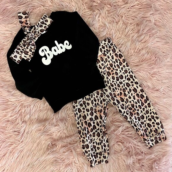 NEW Girl's Leopard Print Babe Pants Outfit - Picture 1 of 3